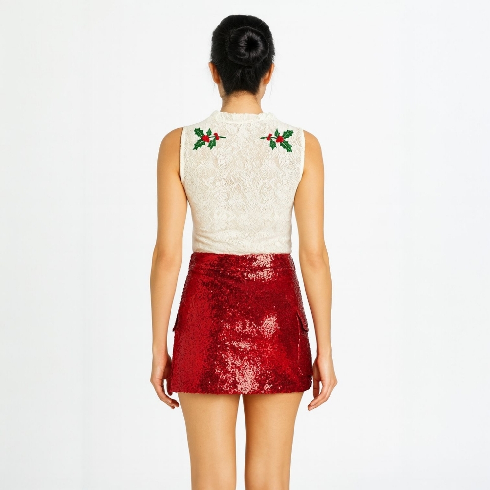 Madden NYC Women's Racing Red Sequin Mini Cargo Skirt Size XS - Picture 3 of 14